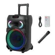 Mairbeon 12" Wireless Portable PA System, Bluetooth-Compatible 5.0 Karaoke Speaker, Battery Powered Outdoor Sound Stereo Speaker with Microphone, with Handle Rod, Wheels, DJ Light, for Adults and Kids