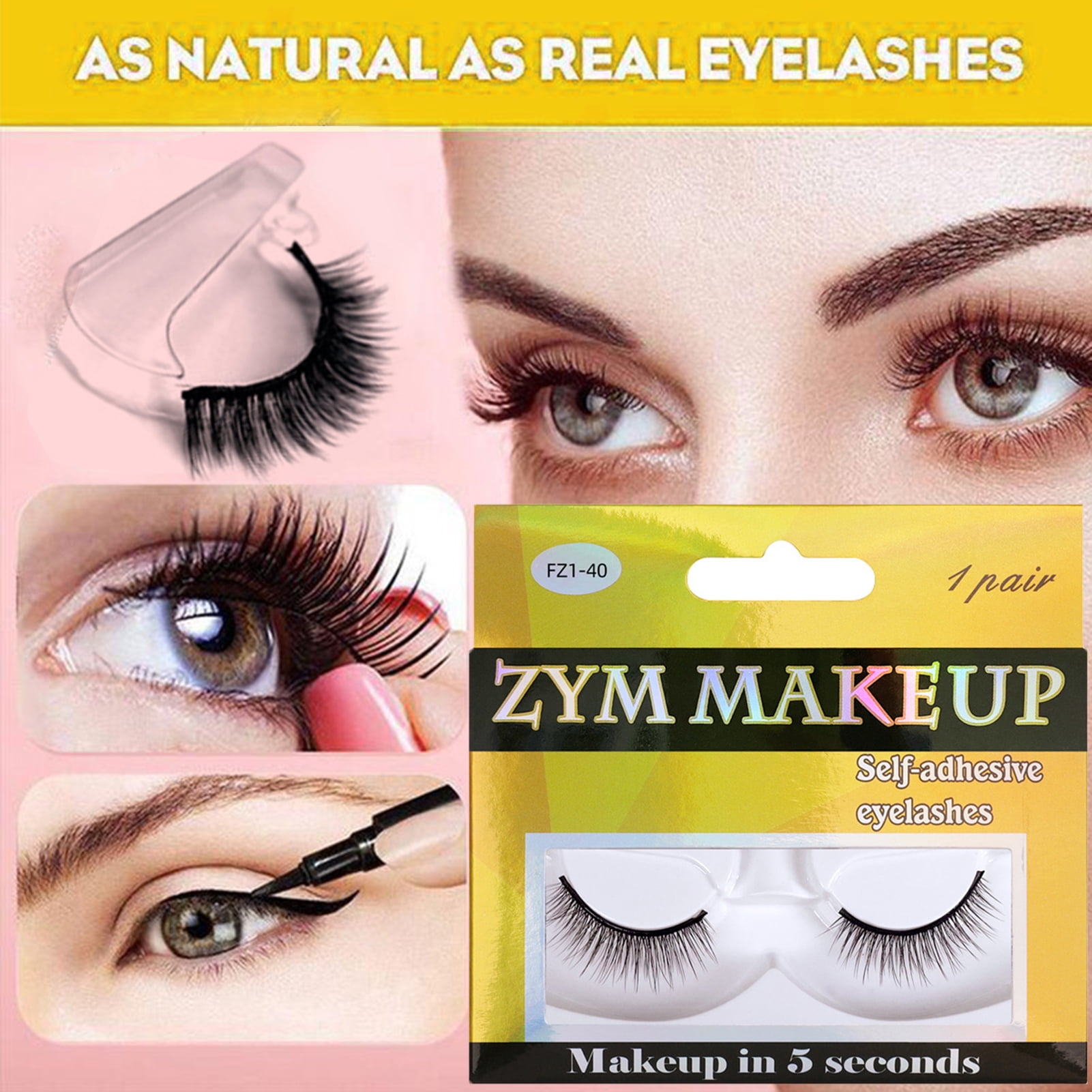 Mairbeon 1Pair False Eyelashes Self adhesive Reusable Artificial