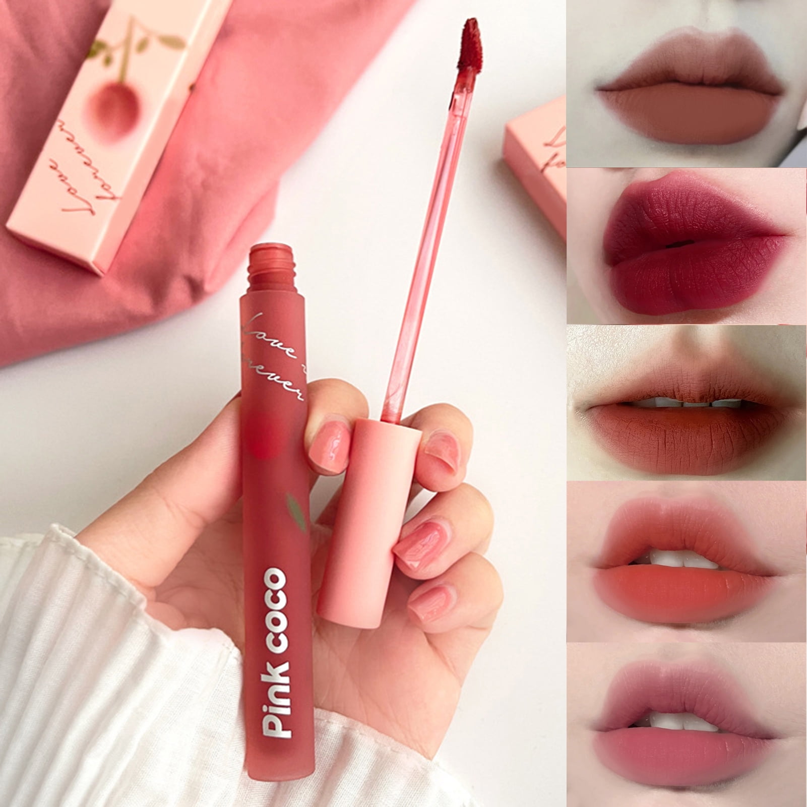 Mairbeon 2.5g Pinkcoco Lip Gloss Velvet Matte Waterproof Makeup Tools 6 Colors Tanabata Rose Pink Women Lip Tint for Daily Use