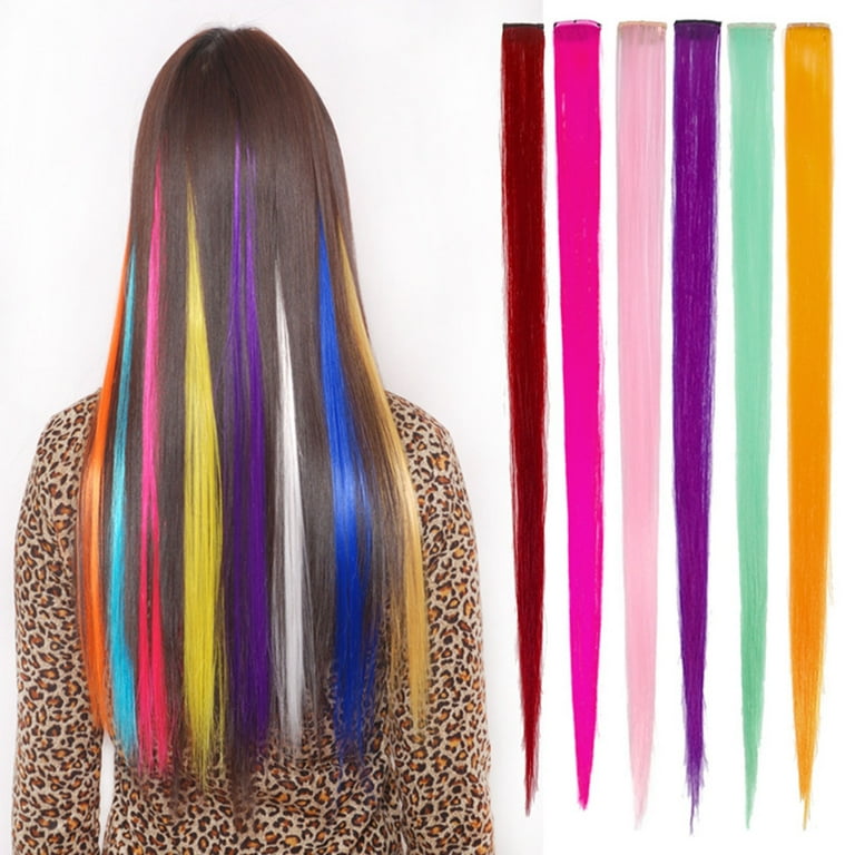 Mairbeon 2Pcs Hair Extensions Vivid Color Fluffy Trace less with Clip Easy to Wear Decorative High Temperature Silk Women Straight Hairpieces Natural