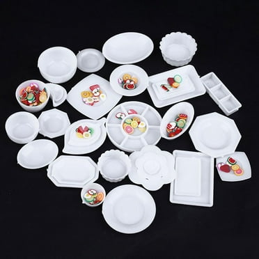 Mairbeon 33Pcs 1:12 Dollhouse Miniature Kitchen Tableware Plastic Mini Plate Dishes Set