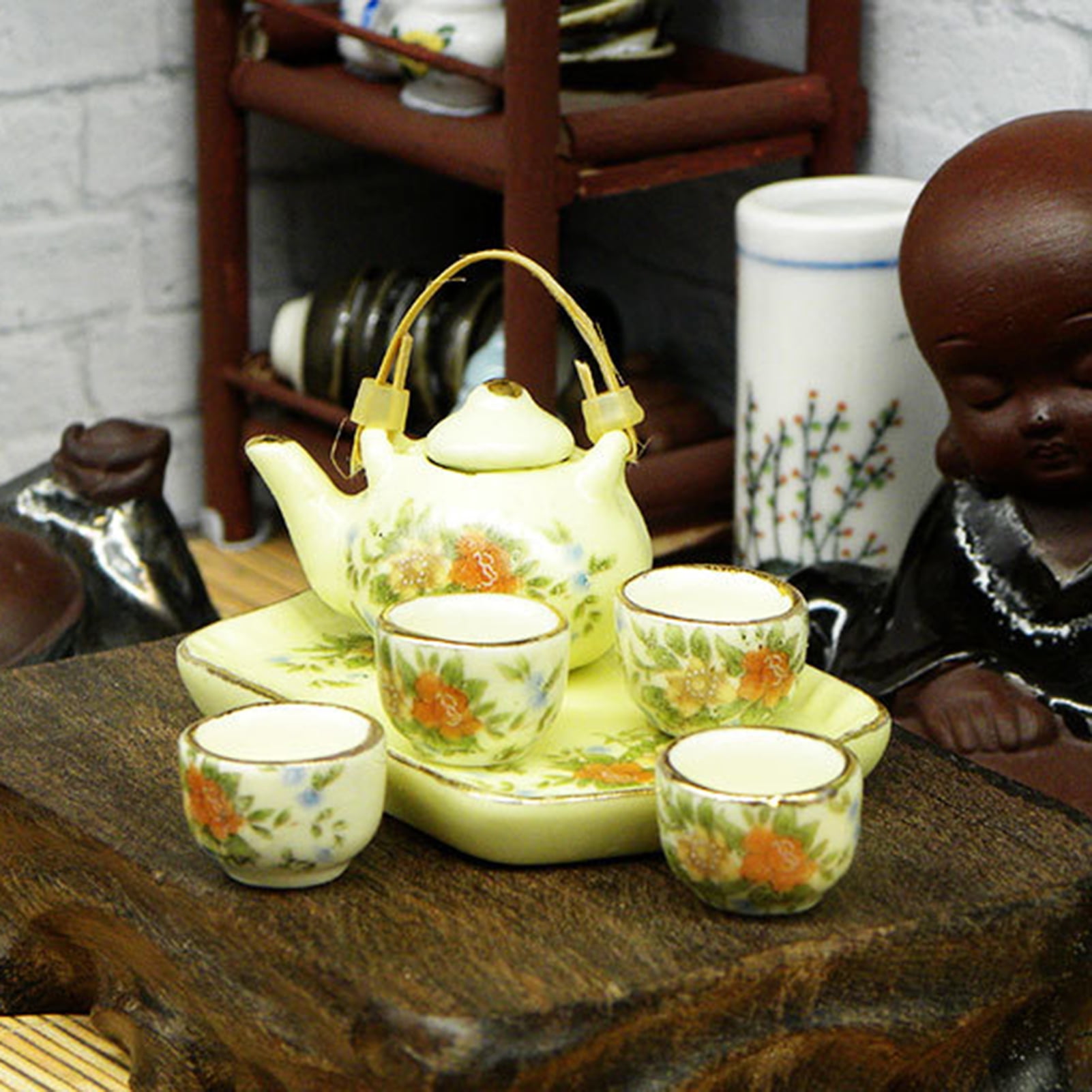 Tea Pot Set 7 pcs Dollhouse -Pink 1/6 Scale Dollhouse Miniature