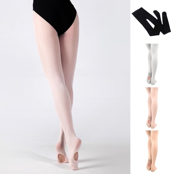 Mairbeon Ballet Tights Professional High Elasticity Convertible Solid Color Seamless Ballet Stockings with Hole for Dance Studio