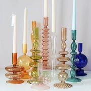Mairbeon Candle Holder Artist Style Handmade Vase Exquisite Romantic Glass Candlestick Wedding Birthday Dinner HomeDecor(Green)