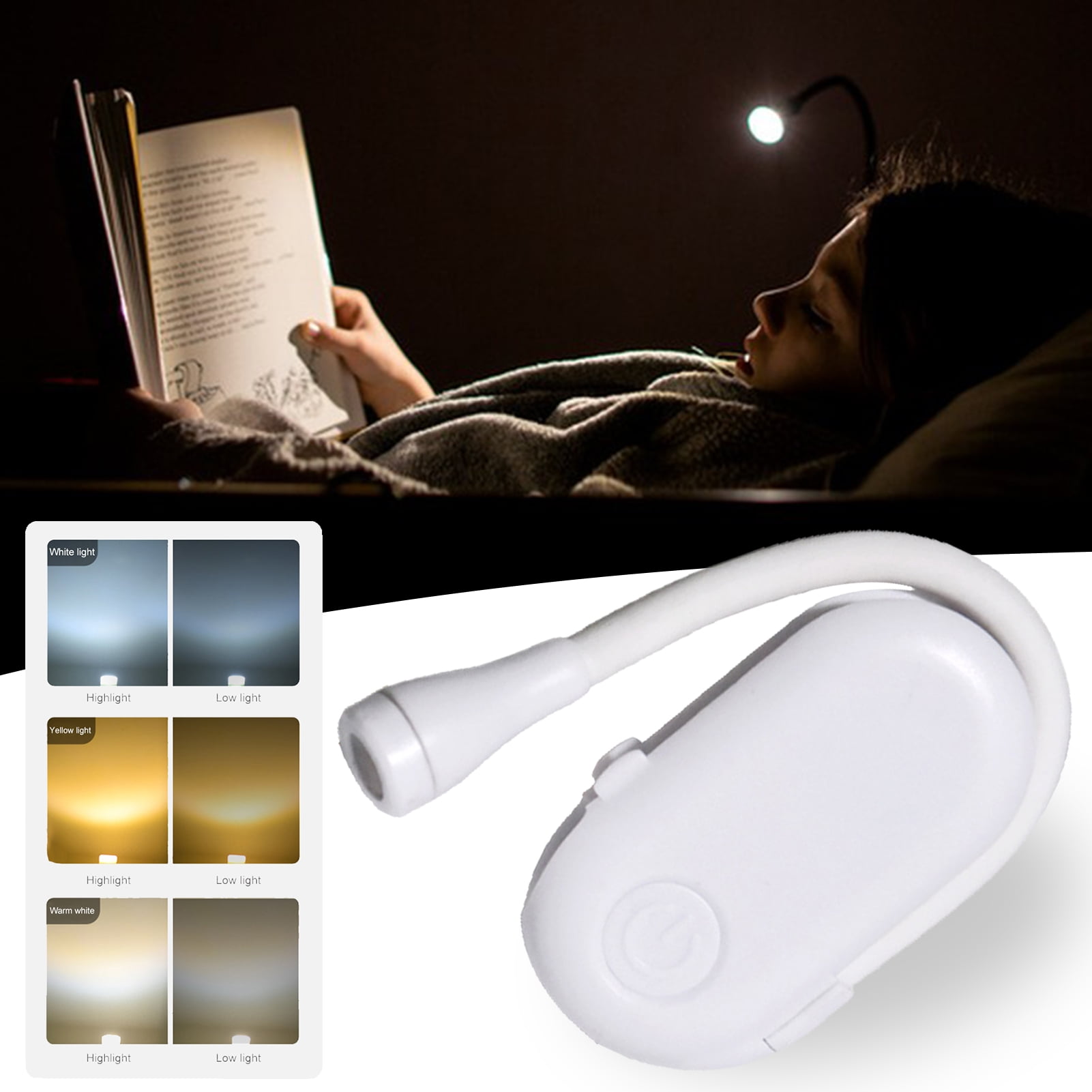 Mairbeon Clip Book Light with Flexible Hose Stepless Dimmable