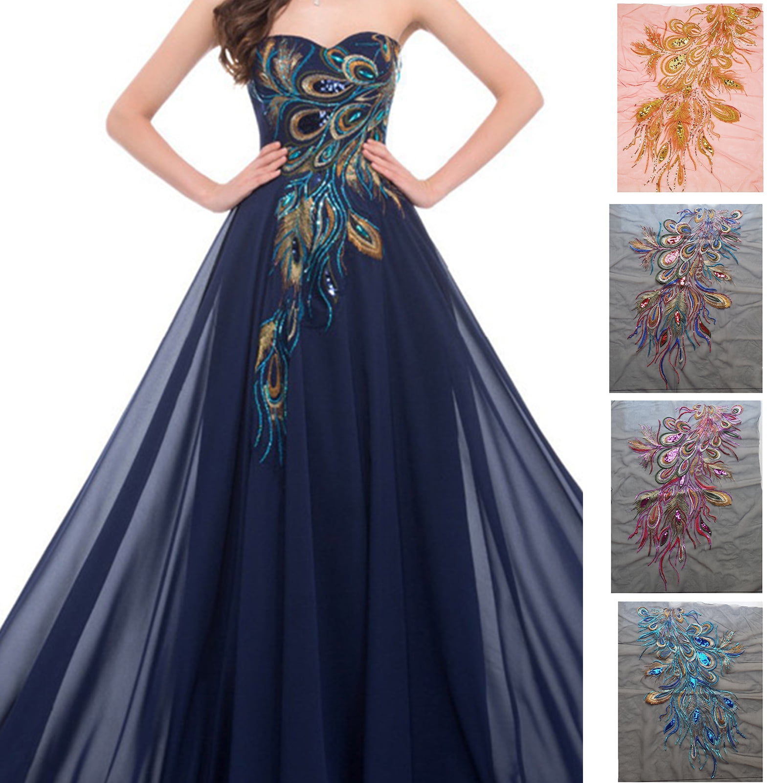 Mairbeon Dress Applique Shining Hand Embroidery Sparkling DIY Clothing Polyester Sequin Peacock Feather Mesh Patch Sewing Shop Walmart