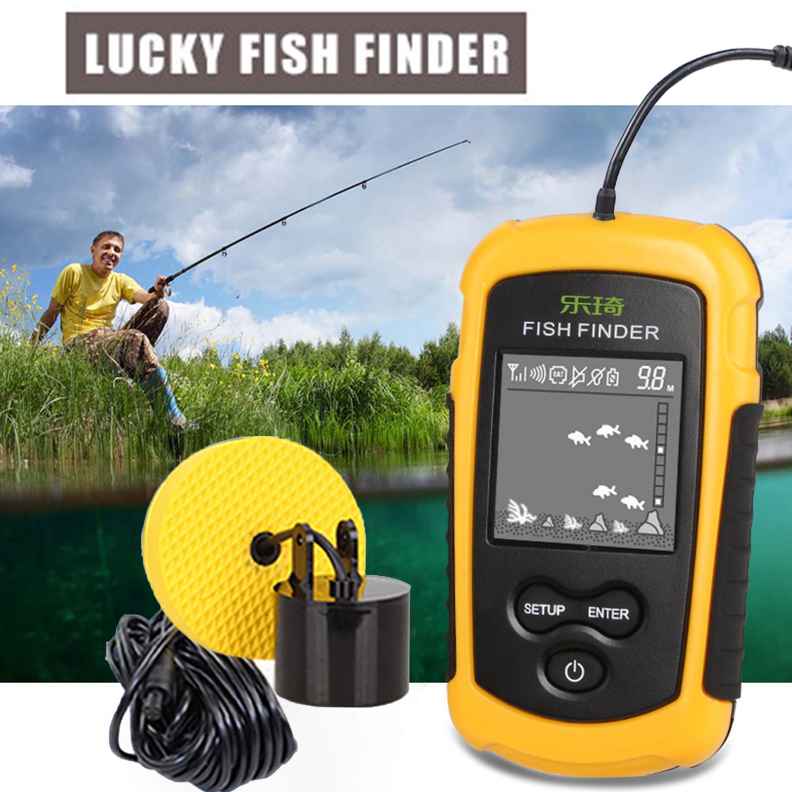 Mairbeon Fish Depth Finder Digital Display Depth Readout Accurate Portable Fish  Finder for Boat Fishing 