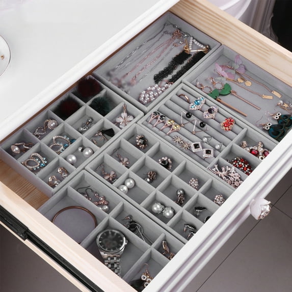 Mairbeon Jewelry Box Multi-Grids Classification Storage Flannel Necklace Rings Earrings Storage Case for Home