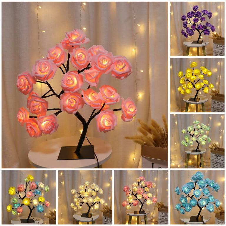 Mairbeon LED Cool Appearance Rose Tree Night Light Plastic Valentine's Day  Rose Tree Table Light Home Decor 