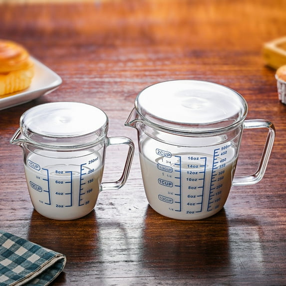 Mairbeon Measuring Cup Graduated with Lid Glass Multipurpose Milk Cup for Home