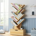 thumbnail image 1 of Mairbeon Modern Book Shelf Strong Bearing Capacity Space Saving with Drawer Book Storage 8-Tier Wooden Tree Bookshelf Living Room Decor, 1 of 10