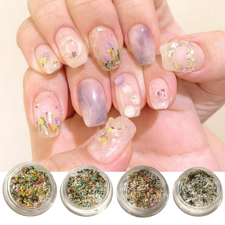 Mairbeon Nail Art Flower Decoration Multiple Color Nail Beauty UV Glue  Filler Nail Charm Dried Flower Decoration Nail Supplies 