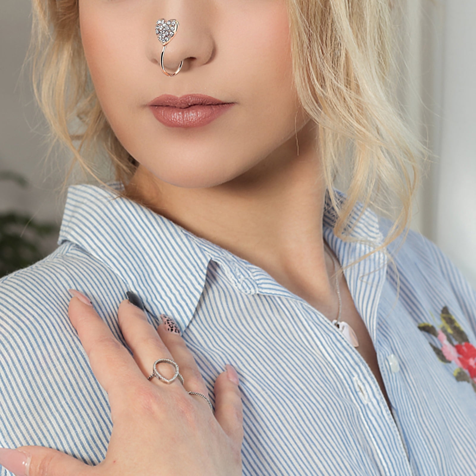Amazon.com: Vintage Style Rose Top Nose Ring L Shape Piercing Jewelry 20  Gauge (Gold-Tone Steel) : Clothing, Shoes & Jewelry