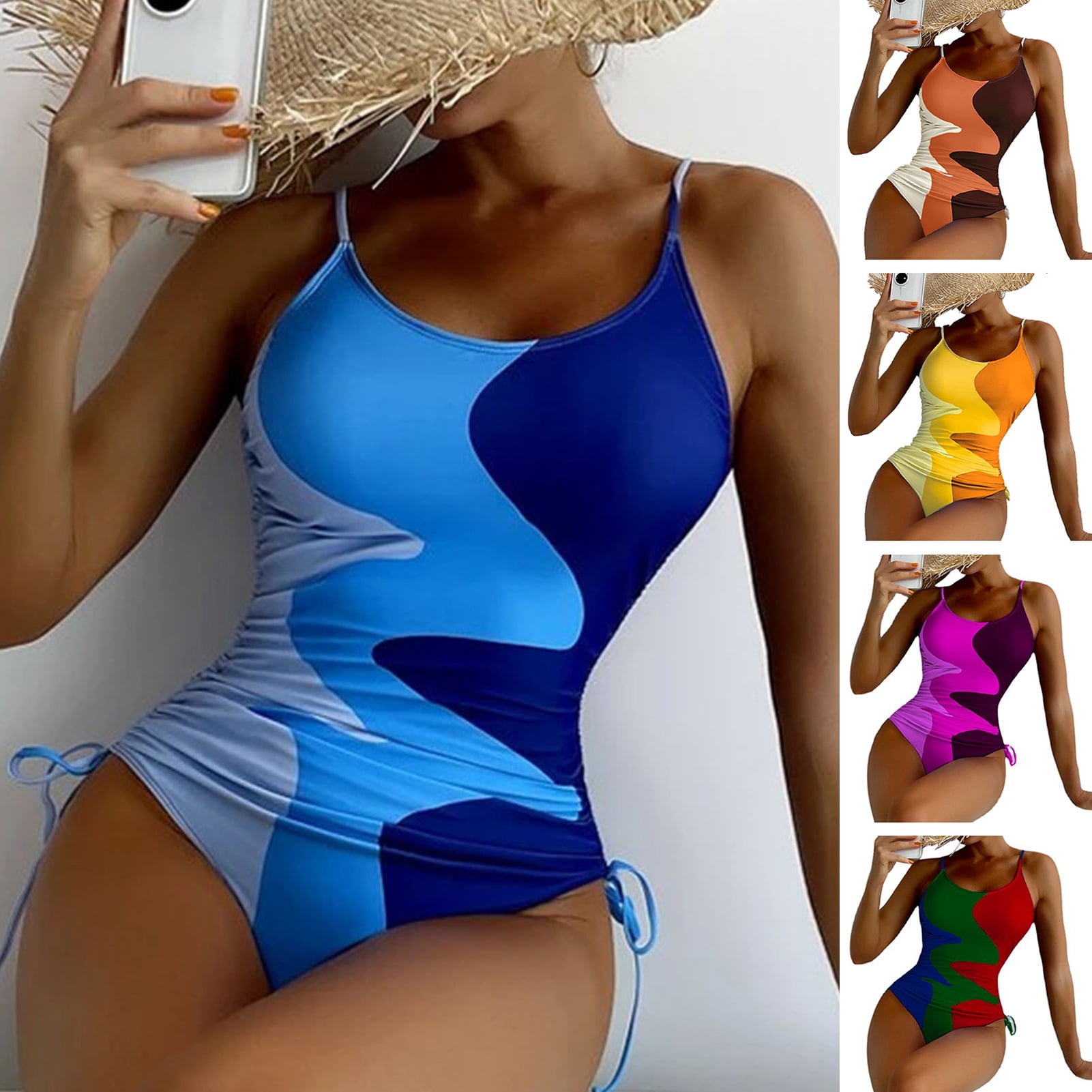 Mairbeon One-piece Swimsuit with Chest Pad No Underwire Slim Fit Sleeveless  Monokini Swimming Pool Wear Solid Push-Up Bikinis Bathing Suit Women