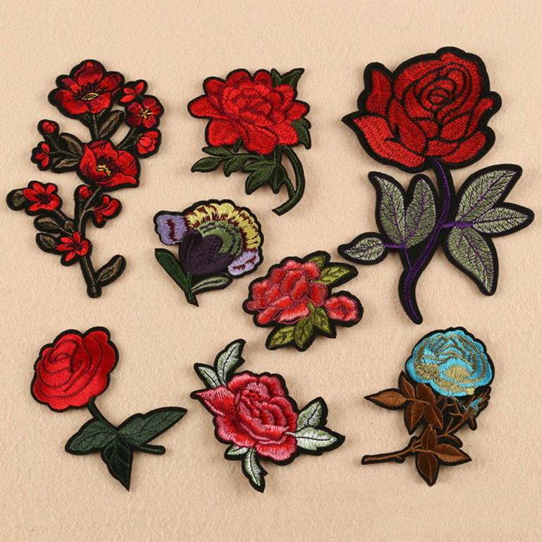 Mairbeon Rose Flower Sew Badge Iron on Embroidery Patches Bag Jeans  Applique Set Craft 
