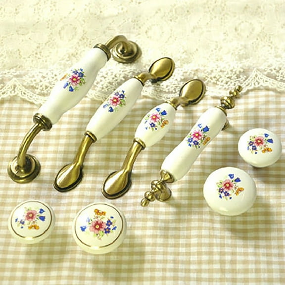 Mairbeon Rural Style Flower Ceramic Door Handle Cabinet Pull Vintage Cupboard Drawer Knob