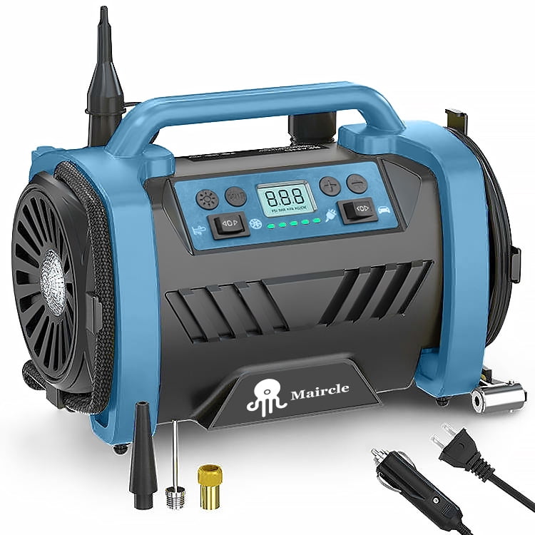 Maircle AC/DC Tire Inflator, 3 in 1 Portable Air Compressor for Car Tires with Auto Shut-off, LED Light, 150PSI Air Pump for Cars, Balls, Motorcycles