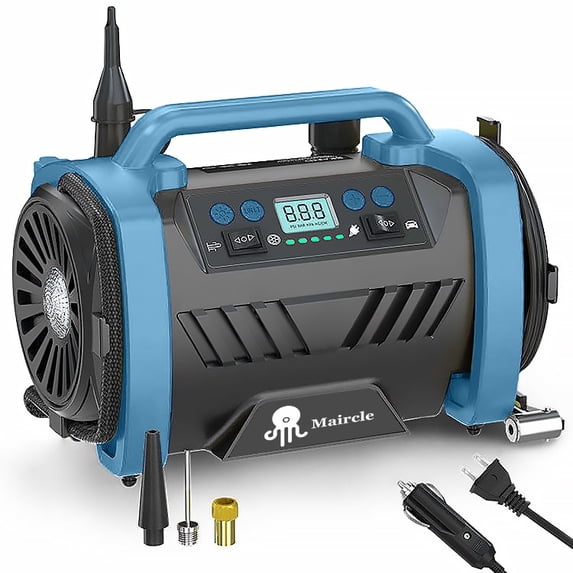 Maircle AC/DC Tire Inflator, 3 in 1 Portable Air Compressor for Car Tires with Auto Shut-off, LED Light, 150PSI Air Pump for Cars, Balls, Motorcycles