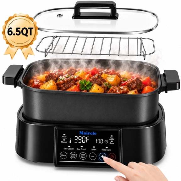 Maircle 6.5QT Digital Programmable Slow Cooker, 8-in-1 Multi Cooker, Large Capacity with Timer, Temp Control, Keep Warm, Nonstick Removable Pot, Black