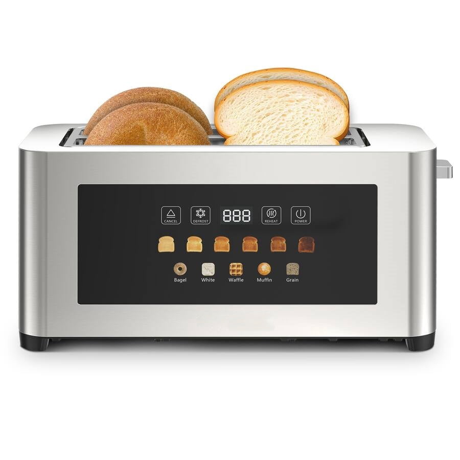 Maircle Toaster 4 Slice, Long Slots 1.5" Extra Wide Slots for Bagels & Waffles, TouchScreen, 6 Browning Levels, Timer, Defrost, Cancel Function, Auto Shut-Off, Removable Crumb Tray, Stainless Steel