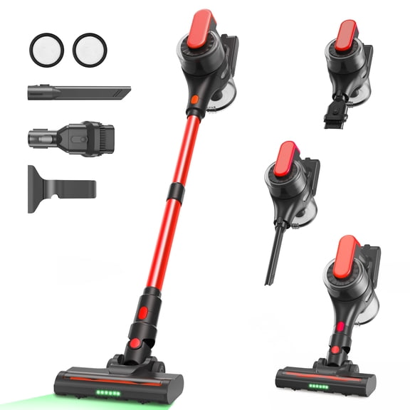 Maircle Cordless Stick Vacuum Cleaner, 36Kpa Strong Suction, 40-Min Runtime, Anti Tangle Headlight Floor Brush, Lightweight, for Pet Hair, ShoPile Carpet, Hard Floor, Home Use, Red