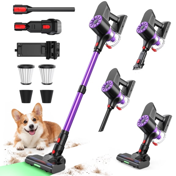 Maircle Cordless Vacuum Cleaner, 36Kpa Lightweight Stick Vacuum, 40mins Wireless Vacuum with Anti-Tangle Brush, Self-Standing Vacuum Cleaners for Home Hardwood Carpet Pet Hair, Purple