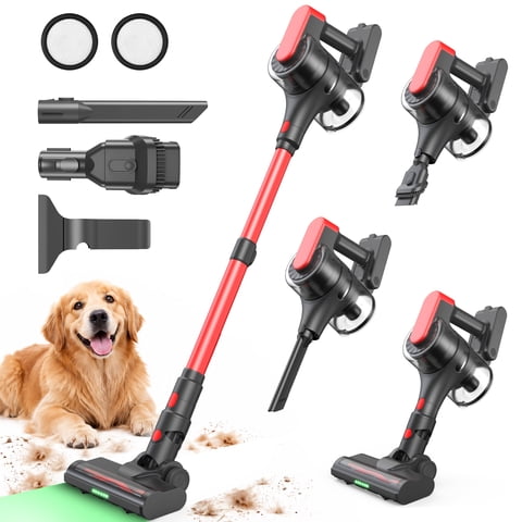 Maircle Cordless Vacuum 36Kpa Suction, Lightweight Stick Vacuum Cleaner, Anti-Tangle Brush 40mins Rechargeable Vacuum Cleaner for Home Pet Hair Hard Floor Low Pile Carpet, Red