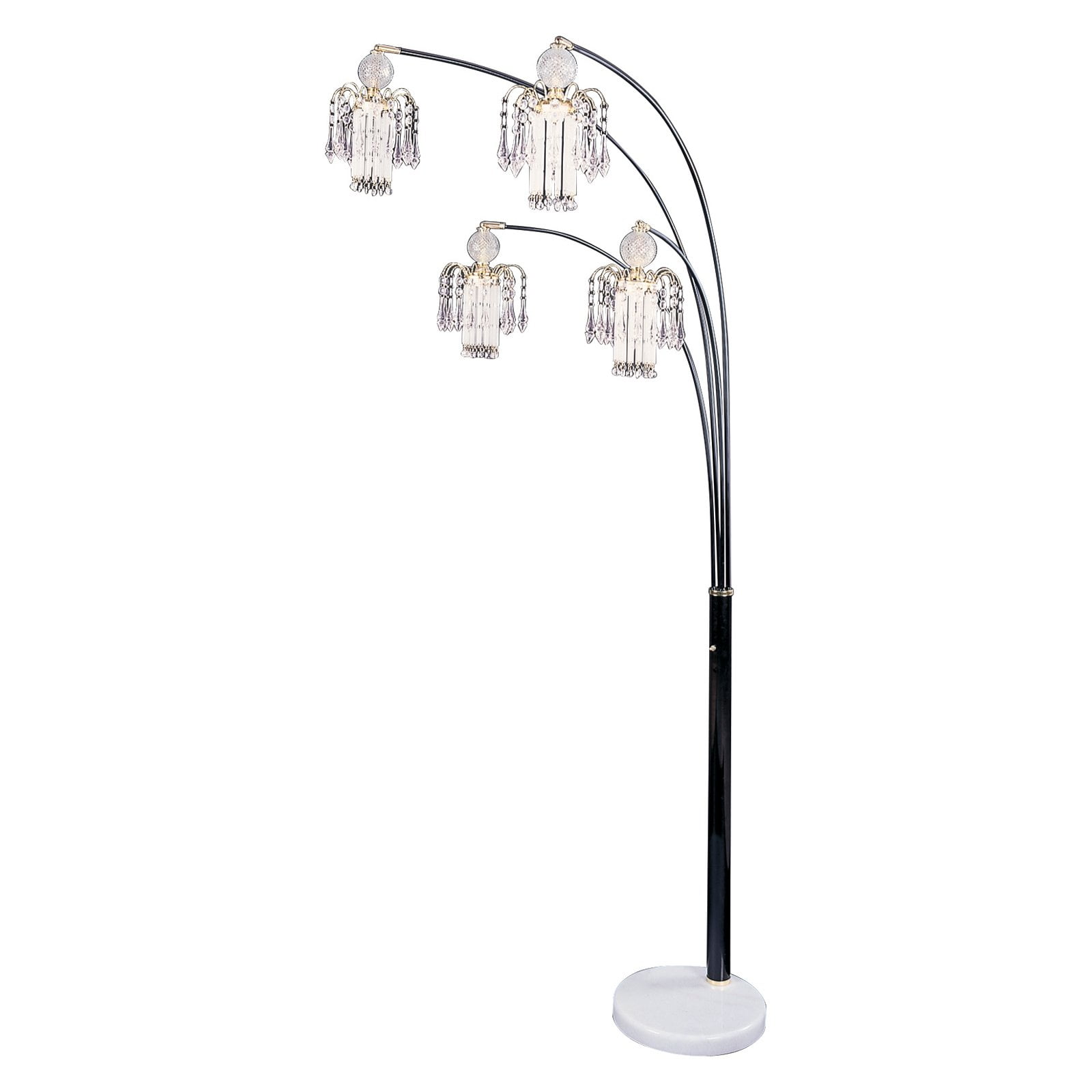 Black Adjustable Arc Floor Lamp with Crystal Chandeliers