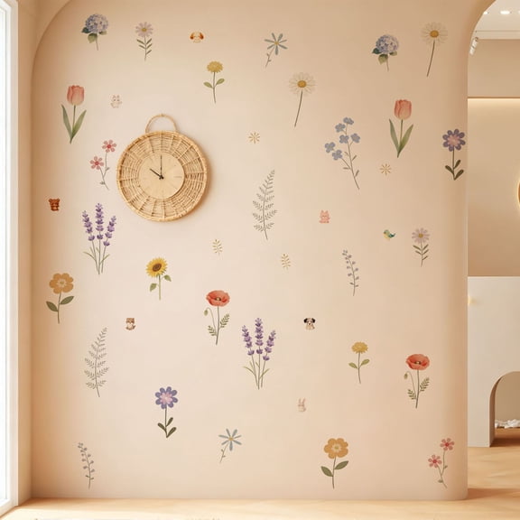 Maisha Flower Wall Decals Peel and Stick Removable Flower Decals For Walls Removable Boho Flower Wall Decals for Bedroom Kitchen Living Room Vinyl Decorative Floral Wall Stickers Colorful Wall Decor