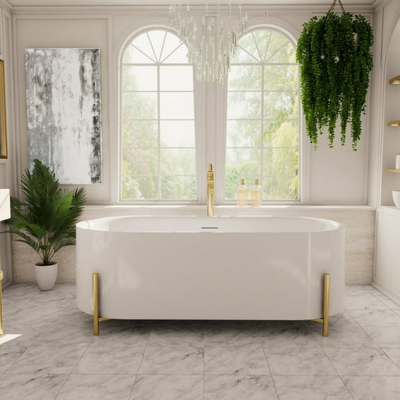 Maisie 59 Inch Acrylic Double Ended Tub with Brushed Brass Stand