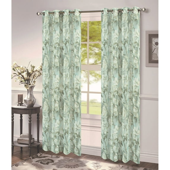 Maisie Floral Printed Sheer Grommet Window Panel, Blue, 54x84 Inches