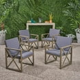 Maisie Outdoor Acacia Wood Club Chairs with Cushions, Set of 4, Gray