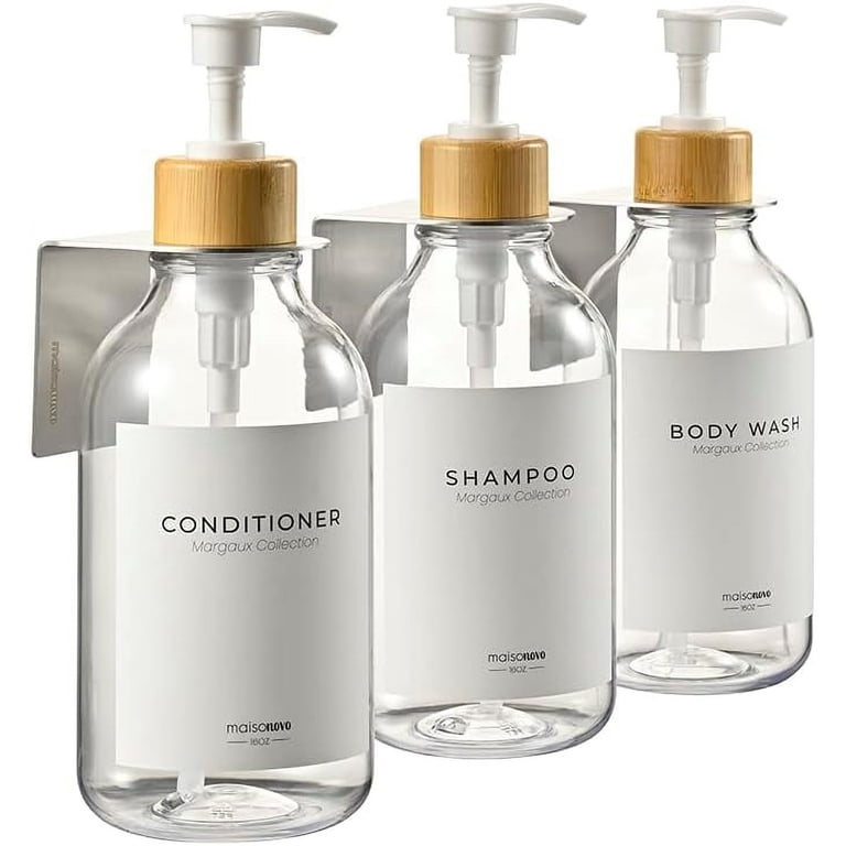 3-Chamber Wall-Mounted Shampoo & Conditioner Dispenser Set – White, Large Buttons, ABS Material