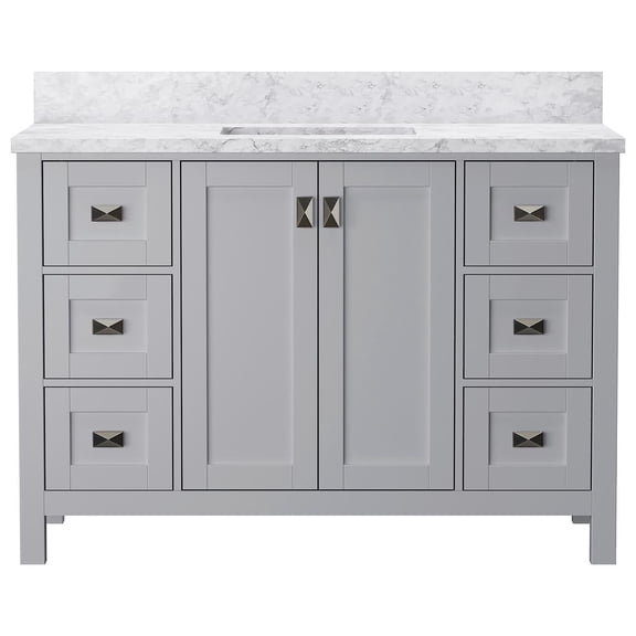 Maison 48" Bathroom Vanity in Grey with White Carrara Marble Vanity Top Set