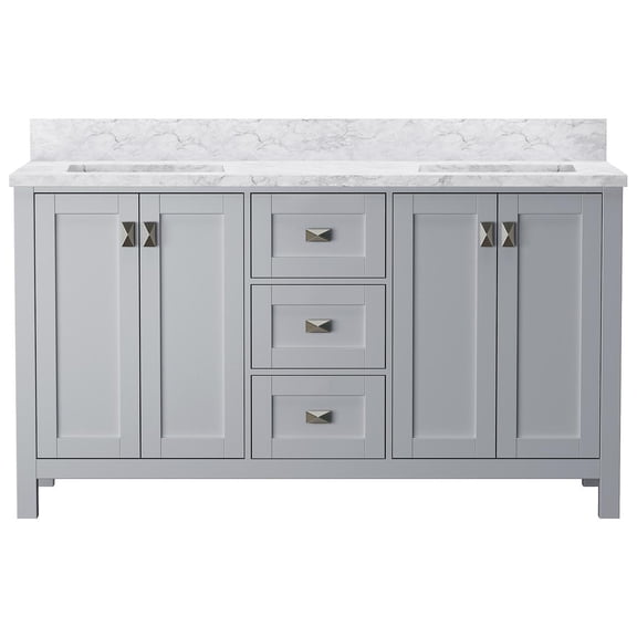 Maison 60" Bathroom Vanity in Gray with White Carrara Marble Vanity Top Set