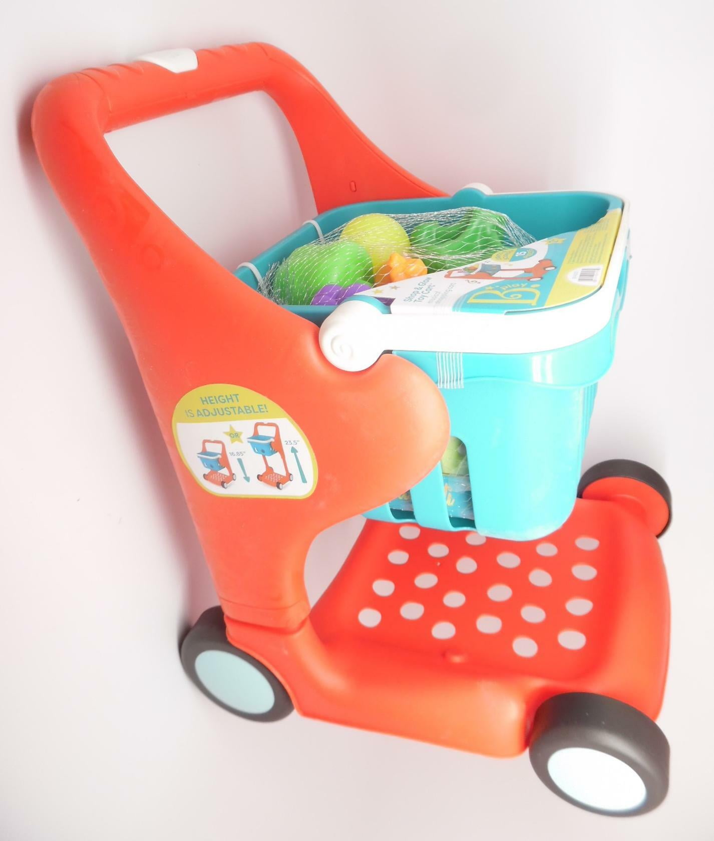 Colorful Plastic Grocery Cart with Play Food Set for Kids