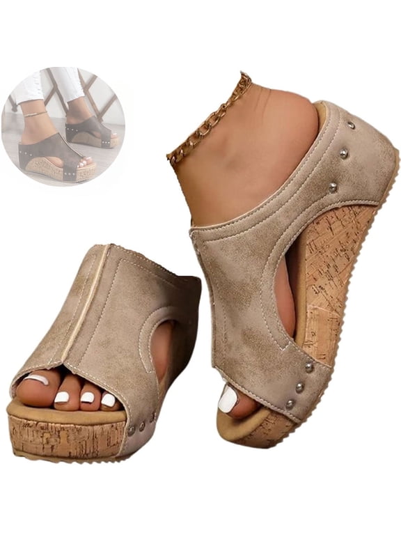 Maison Birch Lumi Cork Wedges, Cork Wedge Sandals for Women with Comfy Platform Orthopedic, Summer Lightweight Sandals