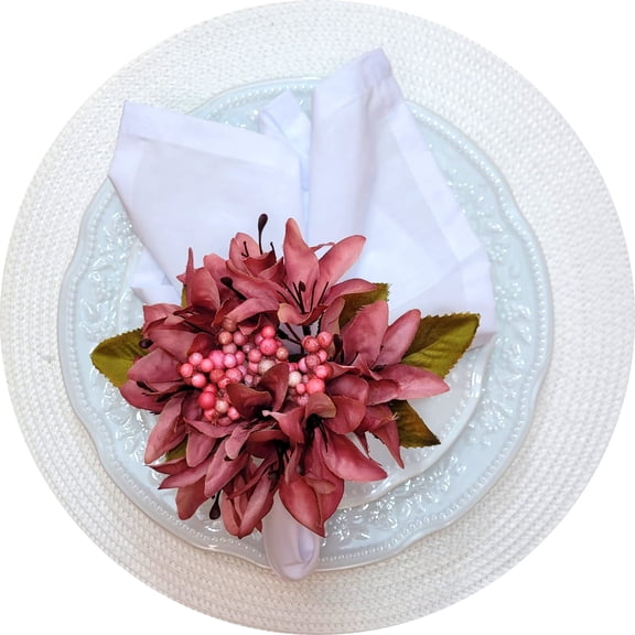 Maison Charlo Set of 4 Vintage Pink Lilies Flower Napkin Rings for Special Occasions: Valentine's, Easter, Mother's Day, Thanksgiving, Christmas, Weddings, and Gatherings