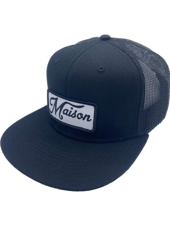 Maison Classic Snapback (Black w/ White Maison Patch) - 6 Panel Classic Mesh Snapback - Unisex Adjustable Baseball Cap - Outdoor Unisex Hat