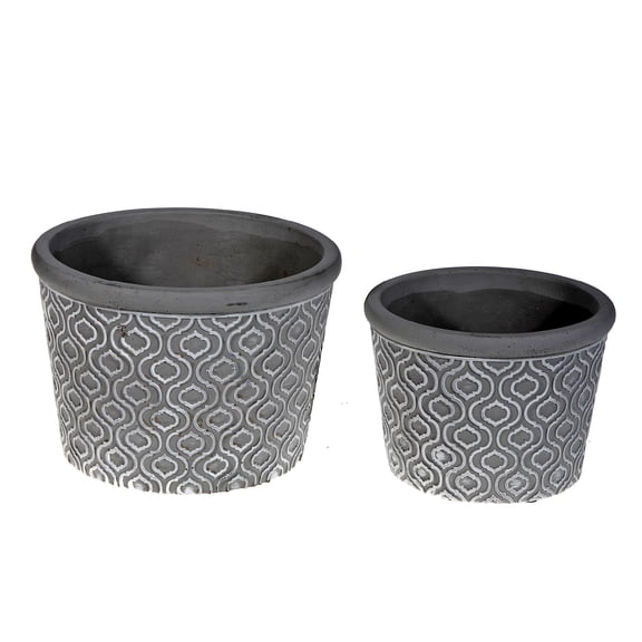 Maison Concepts 2 Pc Cement Round Planter Diamond Gray (7.7 L X 7.7 W X 5.5 H)