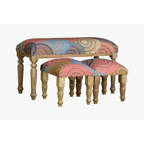 Maison Concepts 3 Piece Wood Bench And Stools Set Henna (32 L X 14 W X 18 H)