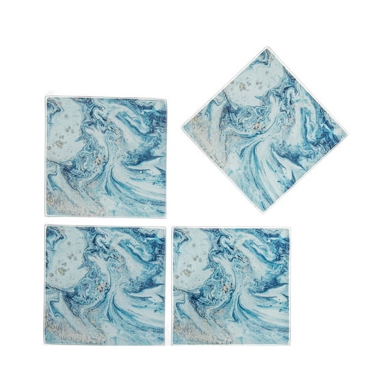 Maison Concepts 4 Pc Square Glass Coasters (Teal Marble)
