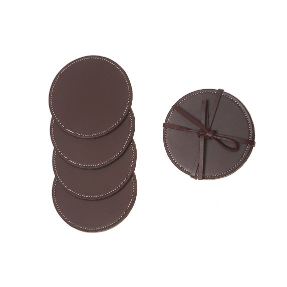 Maison Concepts 4PC Round Genuine Leather Coasters Cherry (Cherry) 5" X 5" X 1"