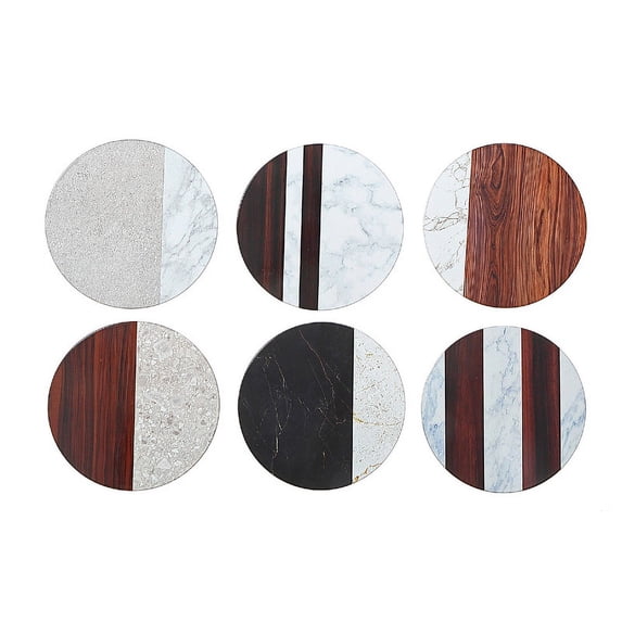 Maison Concepts 8" Round Ceramic Trivet (Marble And Wood) (Asstd) - Set of 6