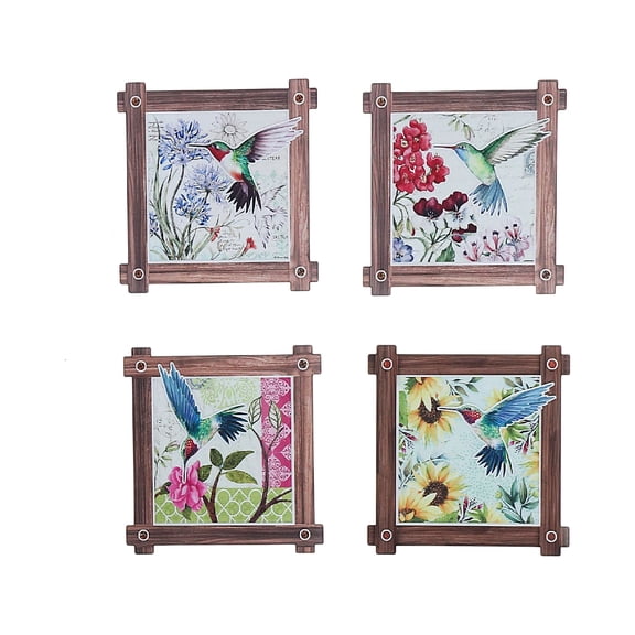 Maison Concepts 8" Square Ceramic Trivet Hummingg Bird Asstd - Set of 4