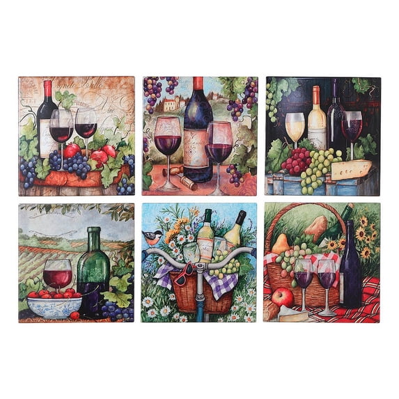Maison Concepts 8" Square Ceramic Trivet (Winery) (Asstd) - Set of 6