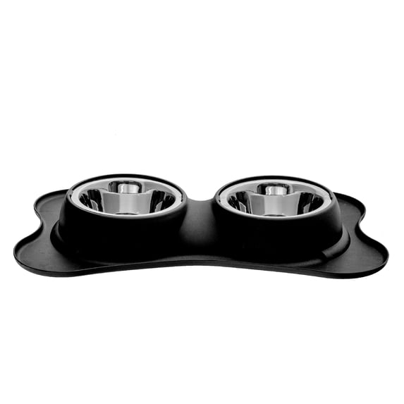 Maison Concepts Bone Shaped Anti Spillage Double Pet Bowl Black (16.2L X 8.3W X 3H)