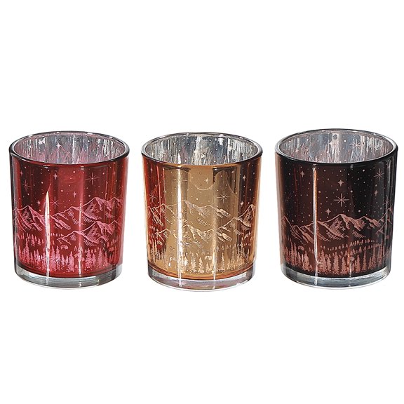 Maison Concepts Candle Holder Glass Tealight Holders Midnight Forest - Set of 3 - 2.87 L x 2.87 W x 3.15 H