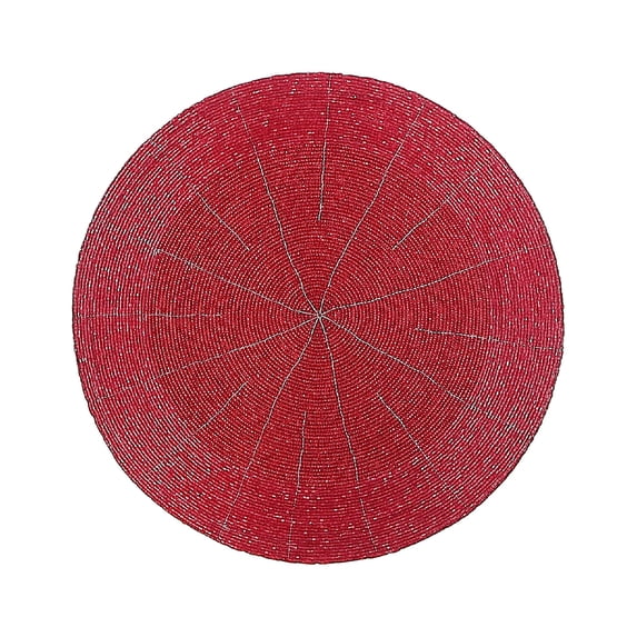 Maison Concepts Christmas Beaded Round Placemat Red - Set of 4 (13L X 13W X 2H)