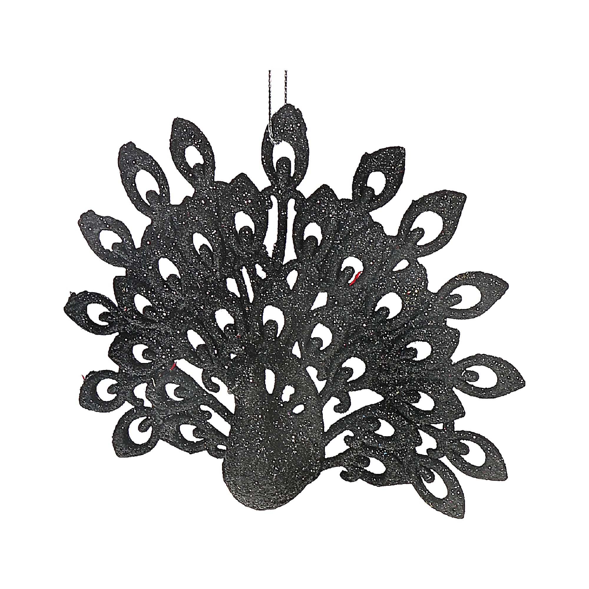 Maison Concepts Christmas Black Glitter Ornament Peacock Set of 12 (4